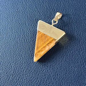 Gold-Plated Tigers Eye Triangle Pendant